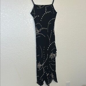 Vintage Asymmetrical Black Dress with White Patterns